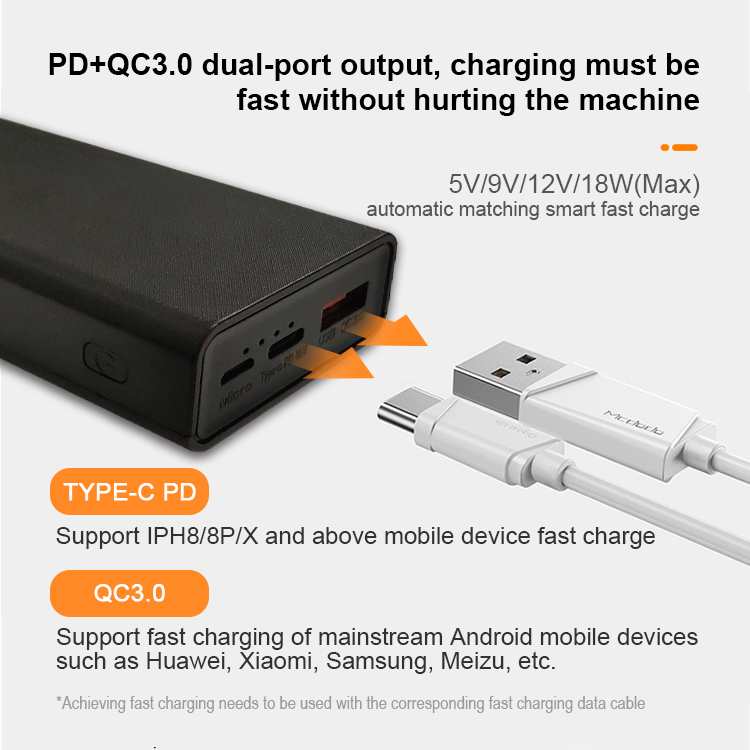 QC 3.0 fast portable charger 10000mah